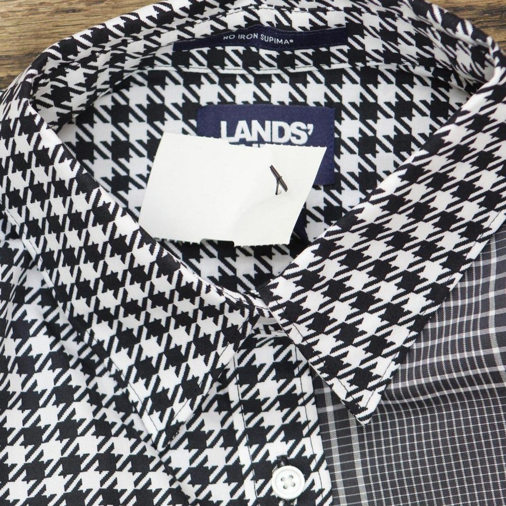 NWT Lands' End 3/4 Sleeve Tunic Top 516685 4 Tall Black Plaid Houndstooth Mix - Picture 3 of 4
